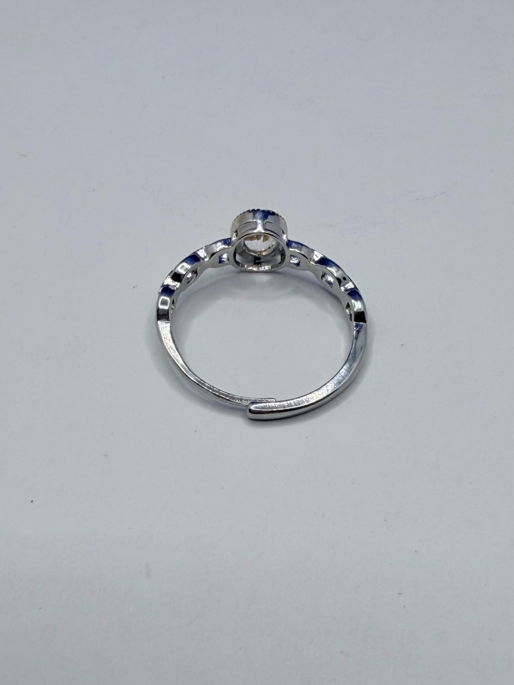 Adjustable Silver Tone Oval Clear Crystal Ring | Two-Tone Bezel - Picture 4 of 4